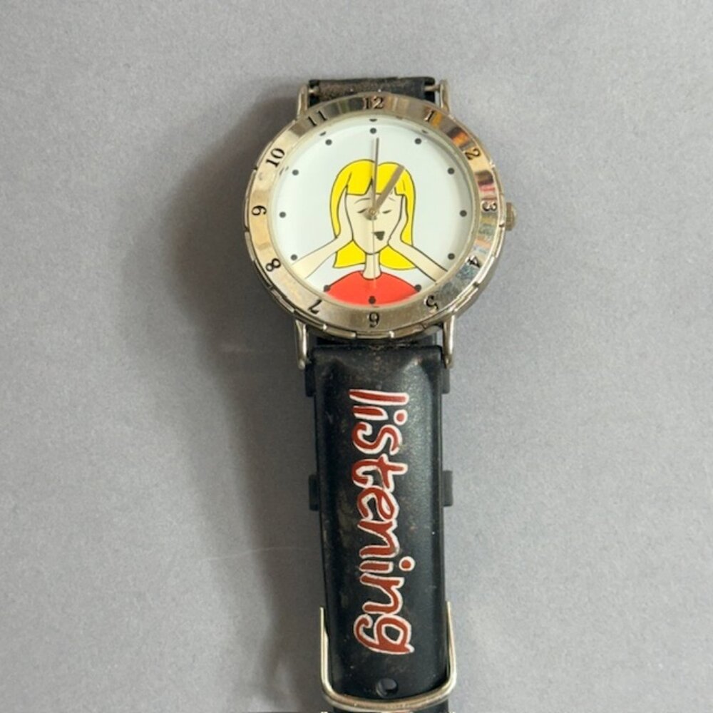 Vintage Watch Wristwatch I'm Not Listening Whatever Blonde Cartoon Girl Retro